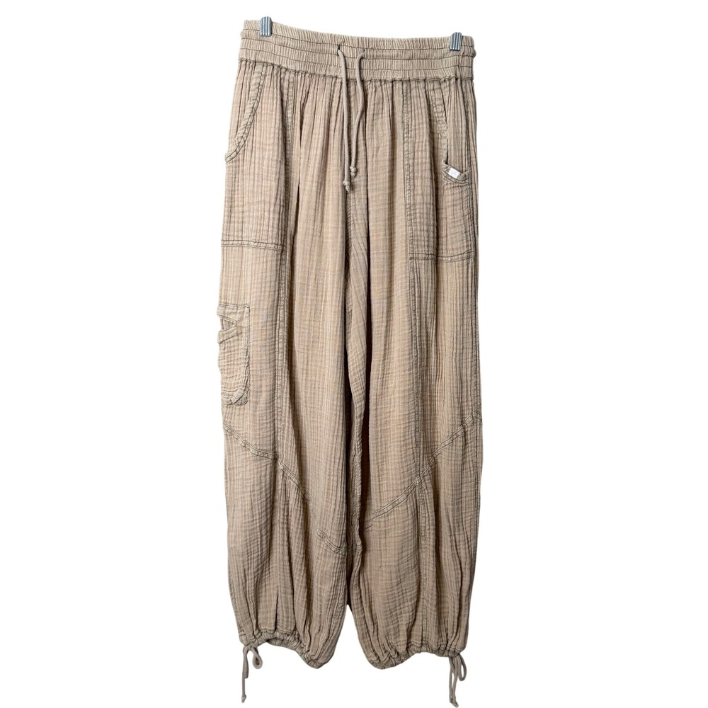 Out From Under Cargo Pants Womens Small Tan Gauze Drawstring Oversized Boho